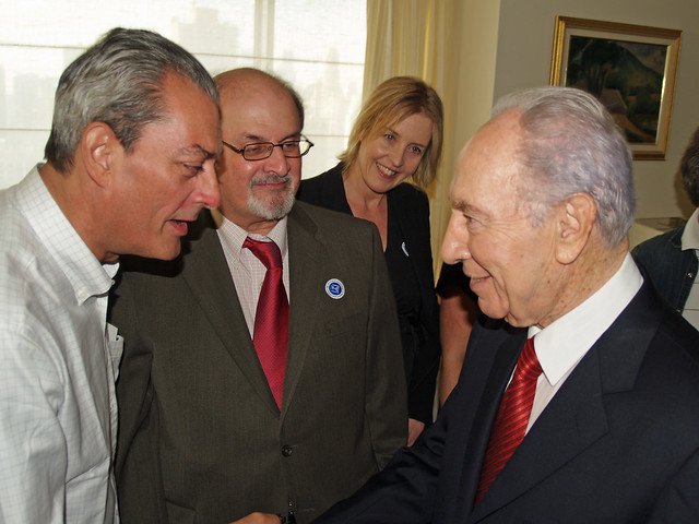 Paul Auster, Salman Rushdie, Caro Llewellyn and Shimon Peres