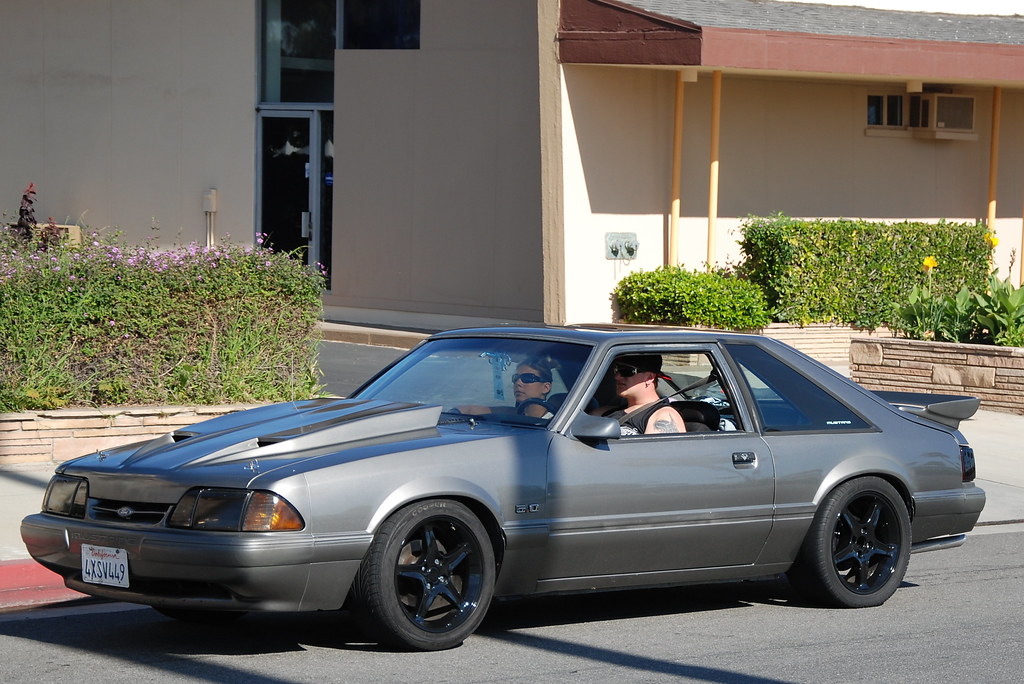 FORD MUSTANG 5.0 LX FOXBODY HATCHBACK with BLACK SVT COBRA STYLE WHEELS.