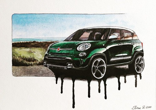 FIAT 500L, акварель и гуашь, 30х21 (см) | by danilodavinci