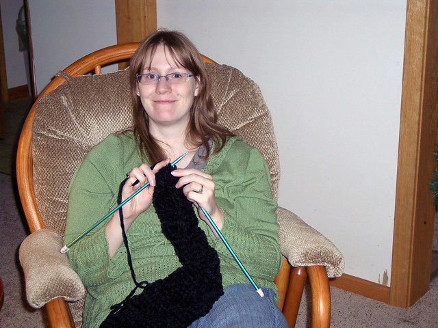 Melissa Knitting Kay's Scarf