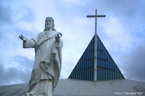 The Sacred Heart Statue and the Steeple