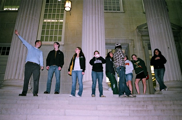 On the steps of the library