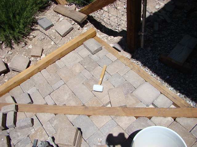 Paver and wood Patio Steps