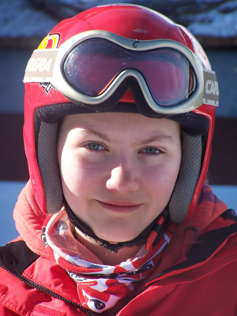 Zoe in a ski helmet