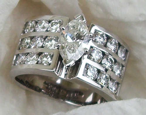 18K Marquis Diamond Channel Set Wedding Ring / 1
