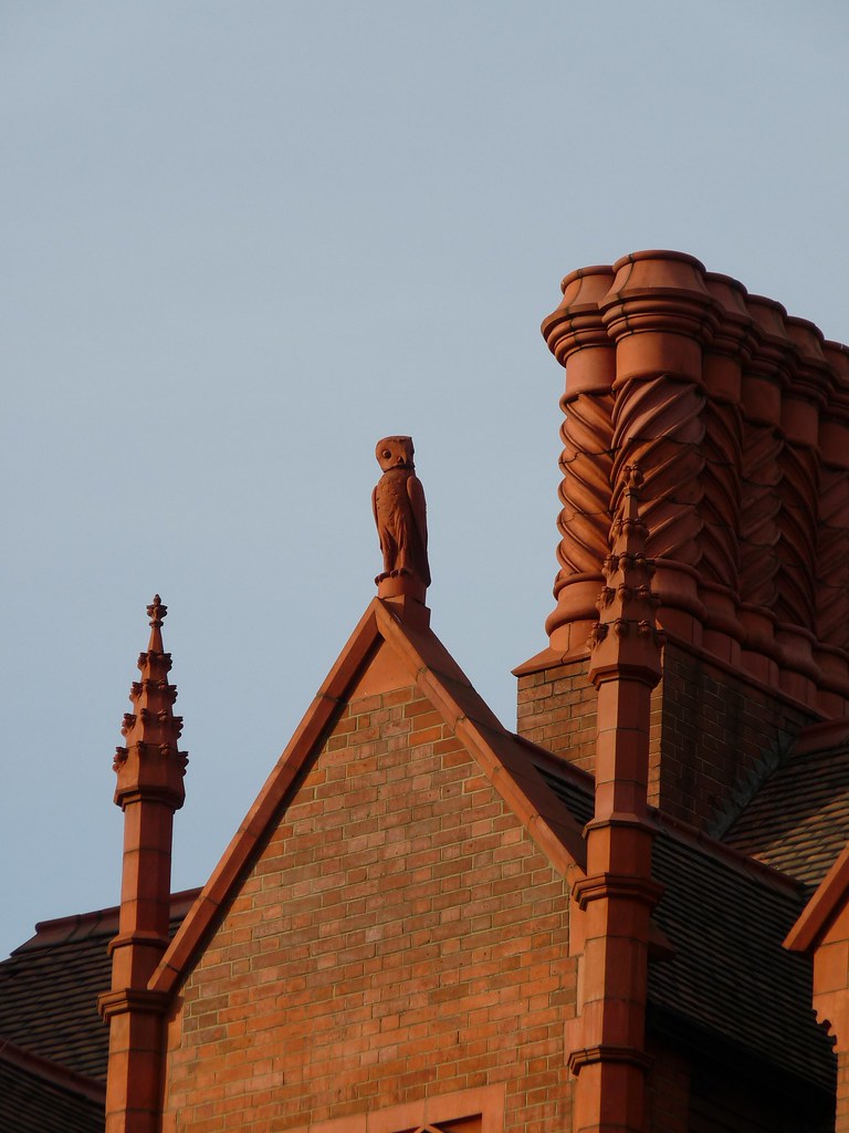 Owl and chimneys on Colet Court, Hammersmith