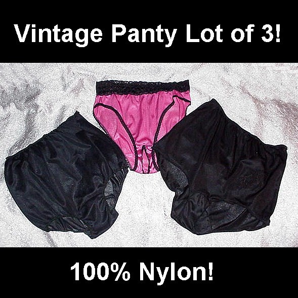 VINTAGE Panty Lot! 3 Pairs of panties in Pink and Black 100% Nylon Lingerie!