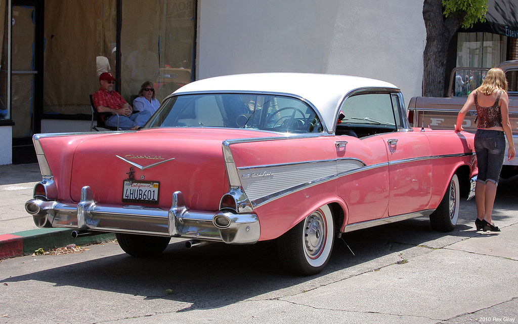 Image of 1957 Chevrolet Bel Air 4d htp - pink - rvr