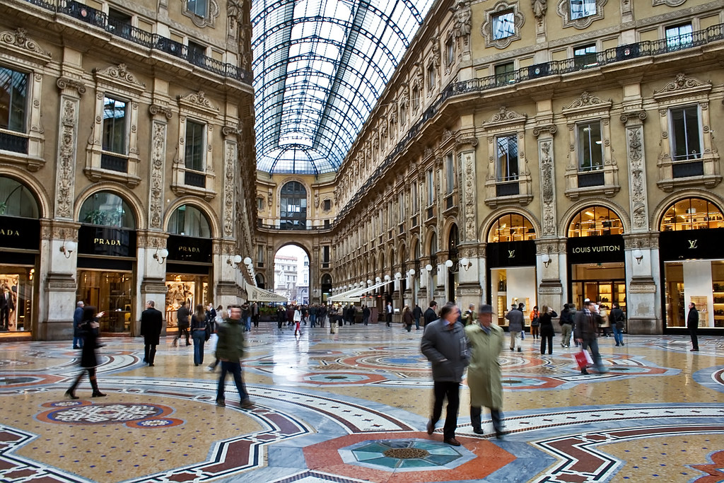 Galleria Vittorio Emanuele II, Milano, Italy outside the Prada and Louis Vuitton stores.