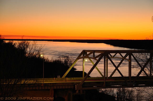 Vicksburg Bridge and Mississippi River at Sunset