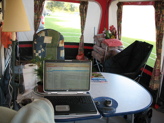 Checking my email in the caravan awning - good connection on the 3G Dongle (if a bit slow!)