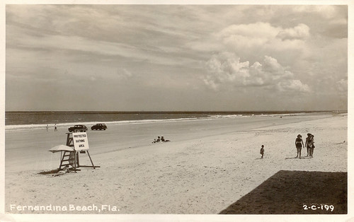 ocean cars beach florida postcard 1940s seashore fernandinabeach automobiles