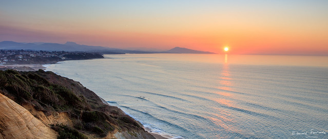 Winter sunset over basque coast