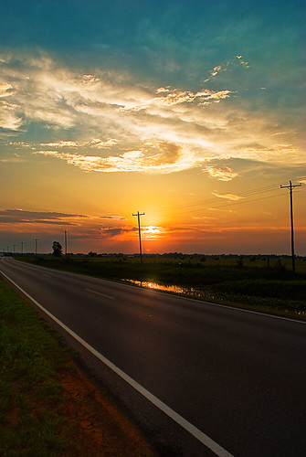 road sunset sky orange reflection oklahoma water clouds evening back highway norman route