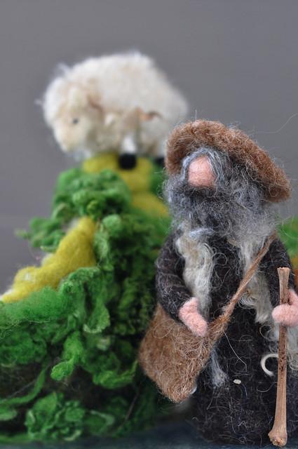 Needle felted shepherd and his sheep-Soft sculpture for your nature table or a book-shelf-Waldorf inspired