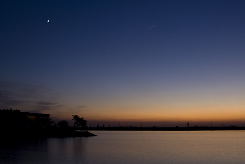 sunset sky moon reflection water silhouette night iraq middleeast clear baghdad