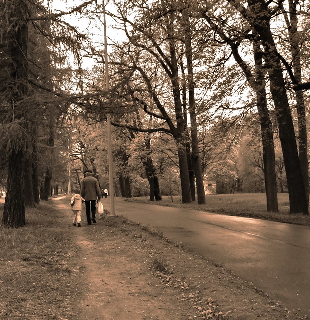Walk the two together in sepia