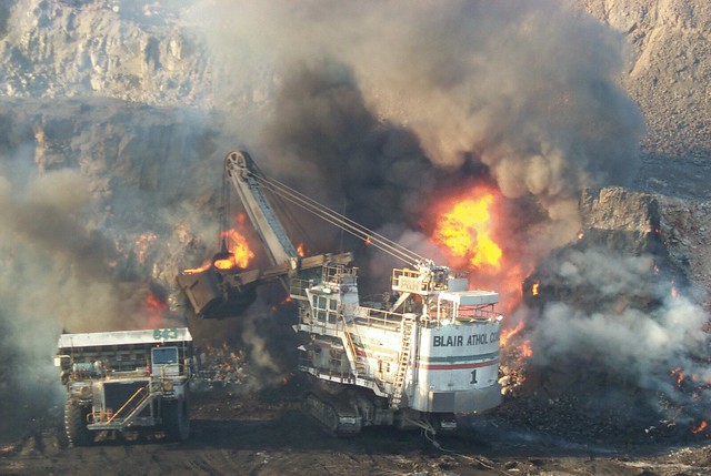 Mining burning coal