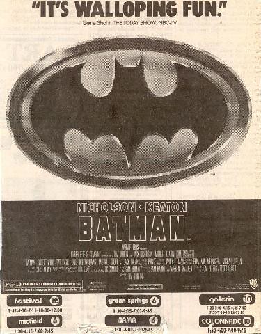 1989 Batman movie newspaper ad