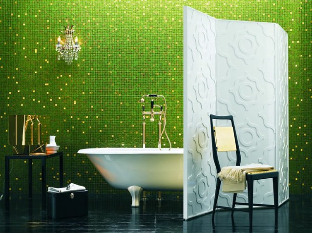 Green and Gold Mosaic Tile Wall