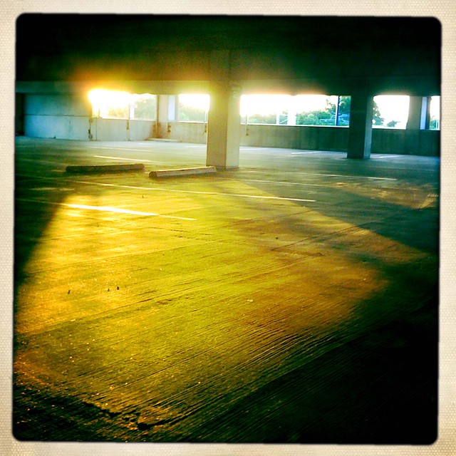 Parking garage at sunset