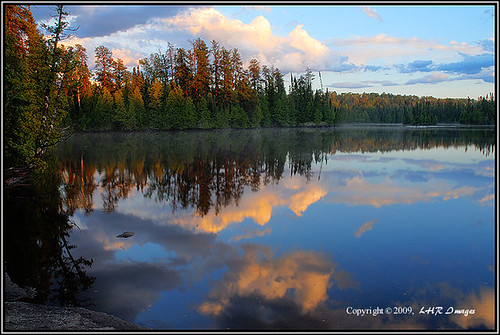 Sunset Reflections (bw0807-01-024tms) by nibi mocs, Polly Lake (Boundary Waters), July 15, 2008.  A severe thunder and hail storm had rolled through abo