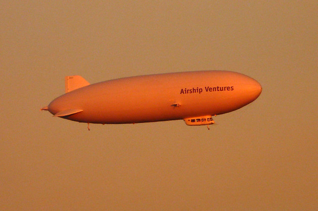 dirigible at sunset