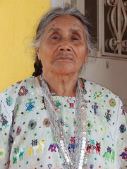 Doña Anastacia, a distinguished woman wearing a beautiful huipil which she made - dona Anastacia, una señora distinguida en huipil que ella hizo; Tactic, Alta Verapaz, Guatemala