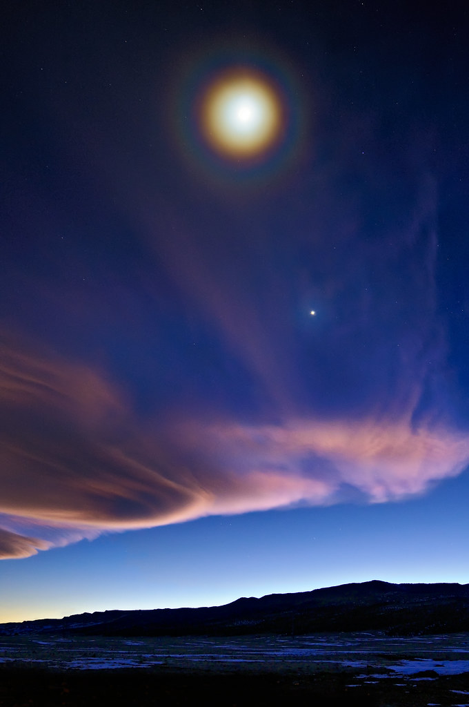 Full Moon Halo Over a First Quarter Moon by Fort Photo