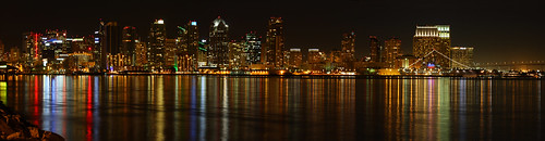 Downtown San Diego at night from Harbor Drive - panorama by San Diego Shooter
