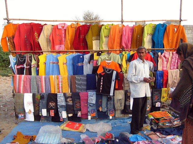 At the Thursday market: Clothes for sale