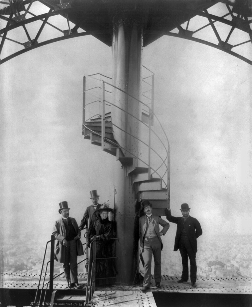 Gustave Eiffel and four other people at the summit of the Eiffel Tower, 1889