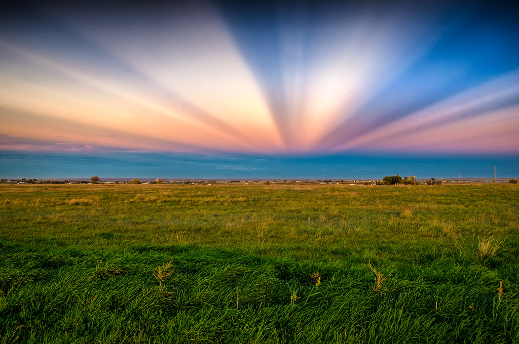 Anti-crepuscular Rays on Colorado Plains by Fort Photo