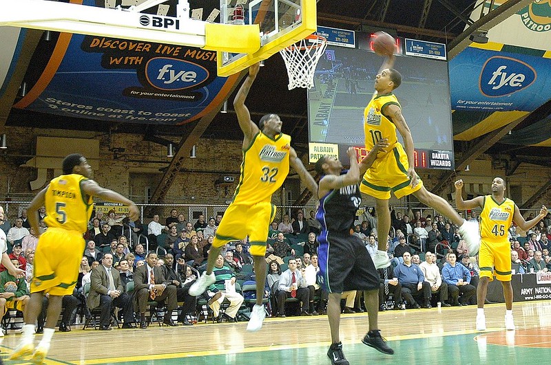Jamario Moon of the Albany Patroons with a monster dunk