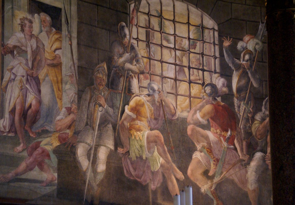 Rom, San Pietro in Vincoli, Apsisfresko der Befreiung des hl. Petrus aus dem Kerker (apse fresco showing the liberation of St. Peter from prison)