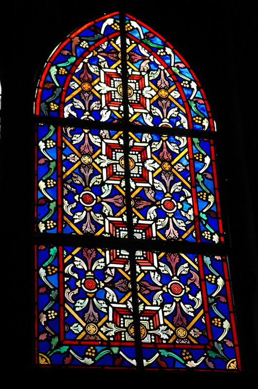 Stained glass window, Iglesia Santa Barbara de Santa Rosalia, Designed by Gustave Eiffel, Gothic, pre-fabricated, Metal church, San Rosalia, Baja California Sur, Mexico, dedicated 1887
