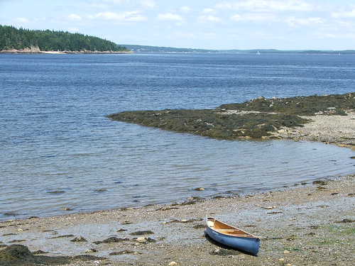 blue summer sky seaweed water cove tide maine canoe ryder islesboro sabbathday