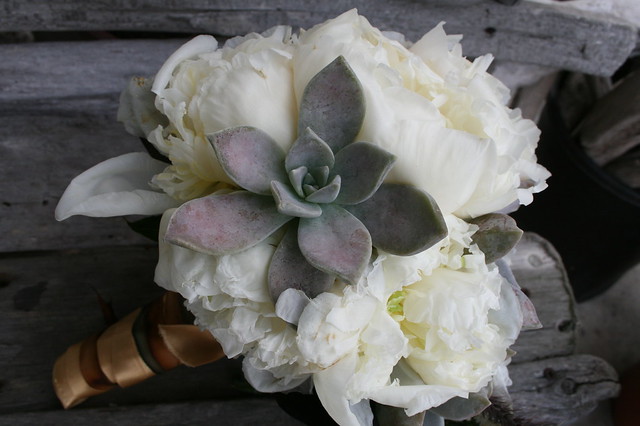 White Peony With Succulent Bridal Bouquet