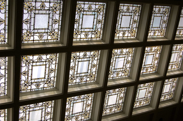 leaded glass skylight, Hart Memorial Library, Troy NY