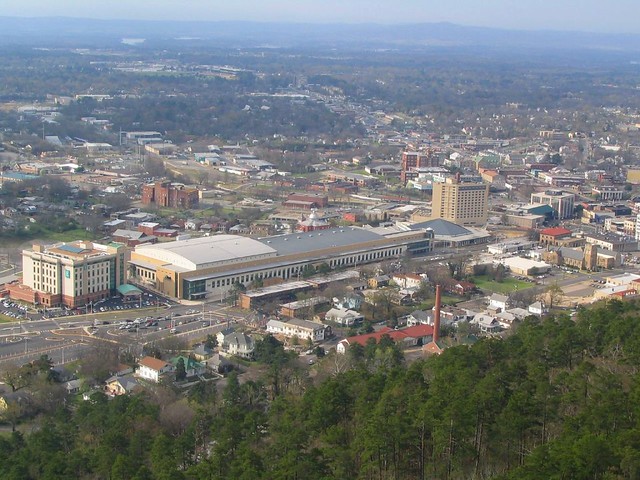 Hot Springs Convention Center and Summit Arena from Hot Springs Mountain Tower, Hot Springs National Park, Arkansas