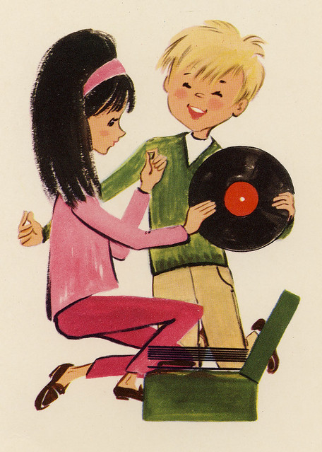 1960s Card - Kids With Record