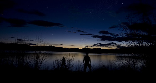 sunset lake silhouette night stars long exposure priest