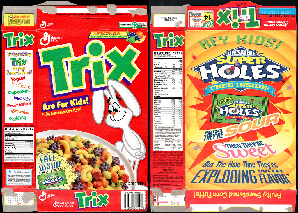 General Mills - Trix cereal - Free Life Savers Super Holes Candy - box - 19...