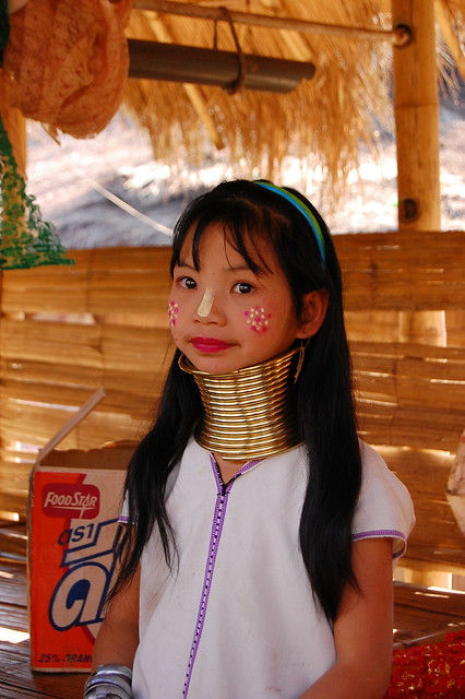 little girl from the long neck tribe in thailand