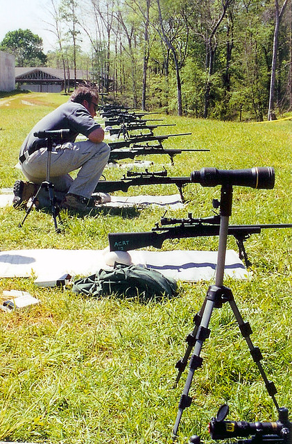 Setting up the guns at the outdoors range