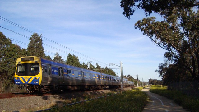 Train passing through Fawkner Cemetery