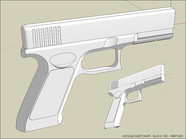 3d, model, pistol, sketchup, glock, 18c, googlesktchup.
