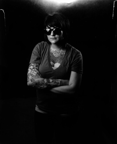 portrait blackandwhite bw film sunglasses tattoos ilford largeformat 11x14 photopaper
