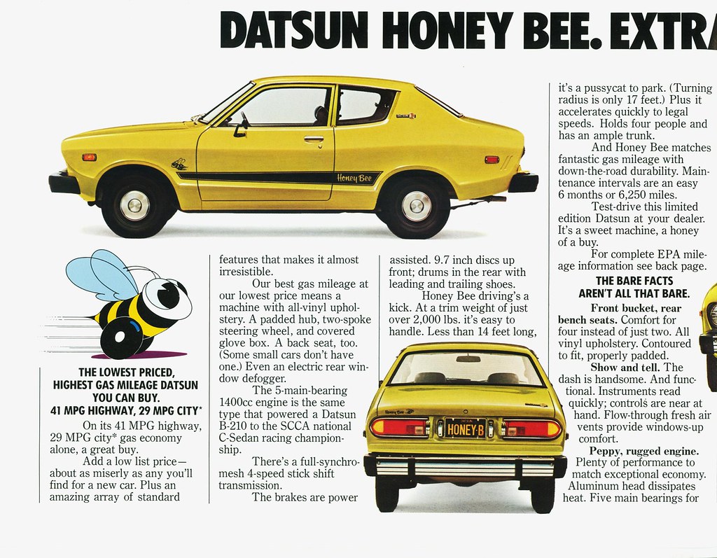 brochure, honeybee, 1976, datsun, 2doorsedan.
