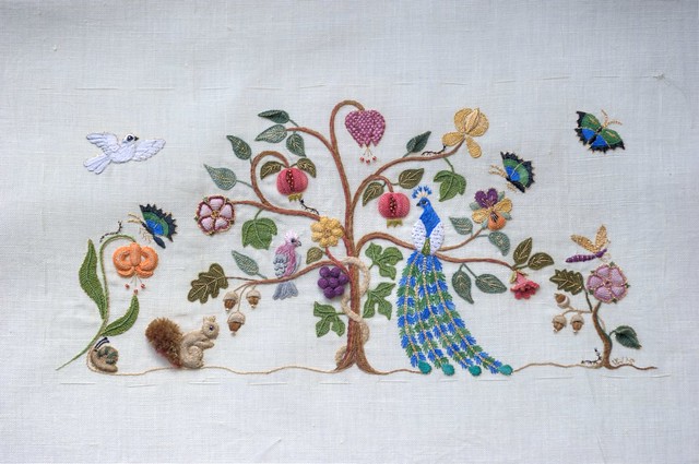 Elizabethan Embroidery - Tree with Birds and Squirrel
